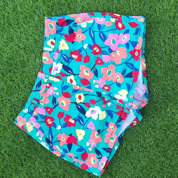 Elle Bright Vibrant Floral Teal Pink Summer Stretch Cotton Shorts Womens Size 8 - Picture 3 of 16